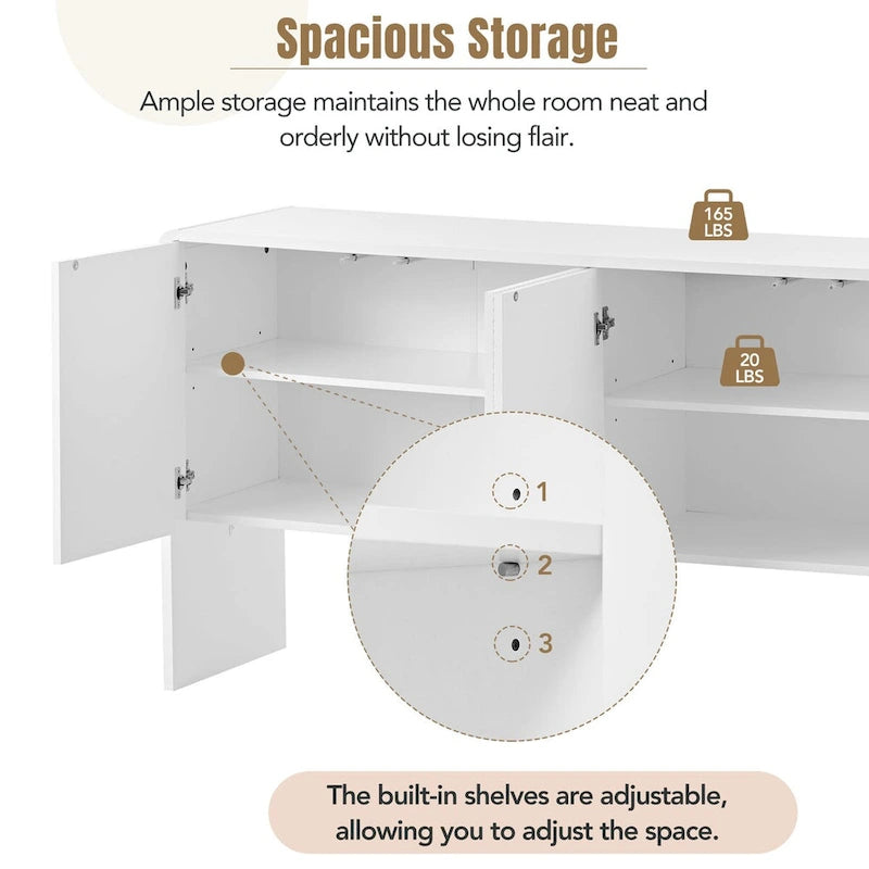 Grand buffet de 152 cm avec 4 portes, style minimaliste