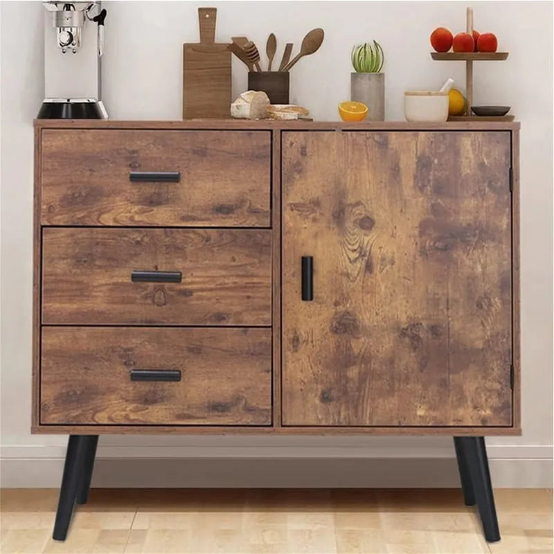 Meuble de rangement avec porte en rotin et 3 tiroirs - 30P x 80L x 78H cm
