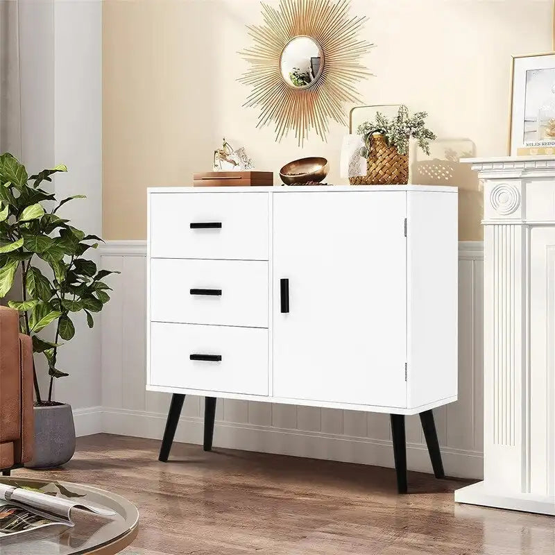 Meuble de rangement avec porte en rotin et 3 tiroirs - 30P x 80L x 78H cm