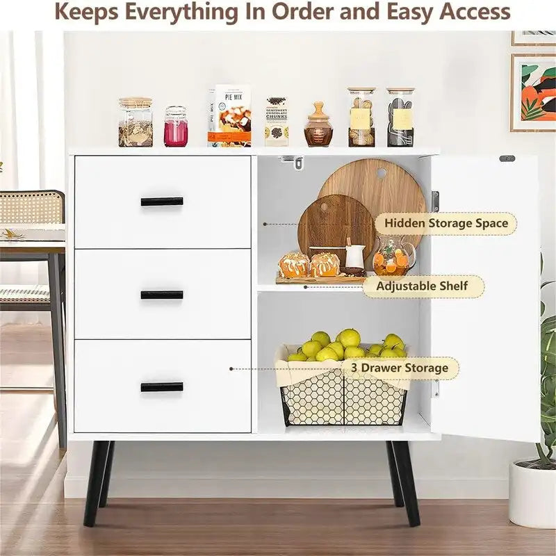 Meuble de rangement avec porte en rotin et 3 tiroirs - 30P x 80L x 78H cm