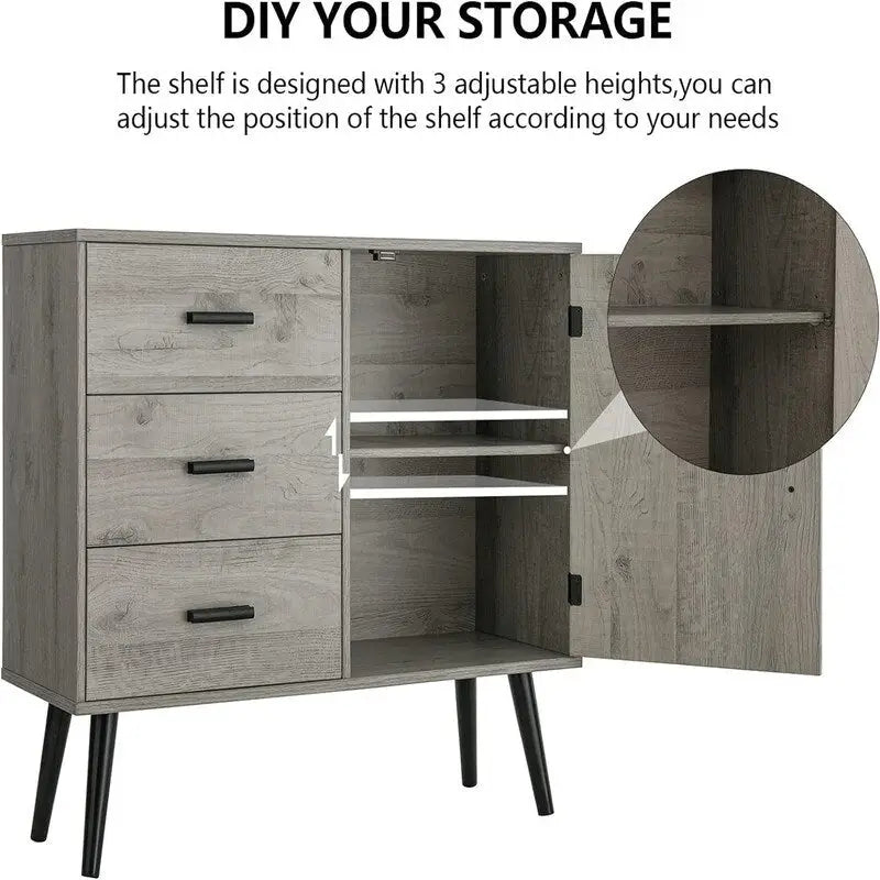 Meuble de rangement avec porte en rotin et 3 tiroirs - 30P x 80L x 78H cm