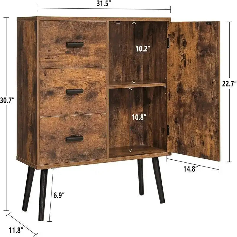 Meuble de rangement avec porte en rotin et 3 tiroirs - 30P x 80L x 78H cm