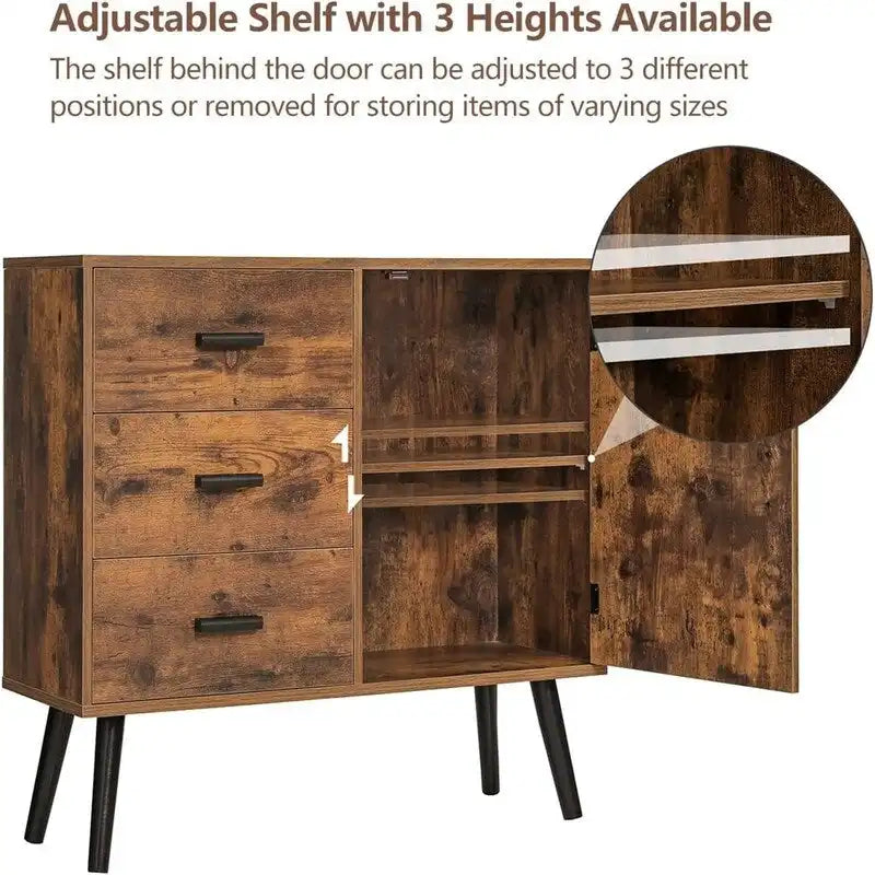 Meuble de rangement avec porte en rotin et 3 tiroirs - 30P x 80L x 78H cm