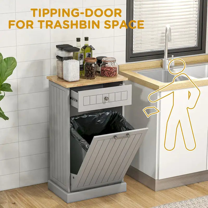 Meuble de tri sélectif autoportant avec poubelle intégrée pour la cuisine