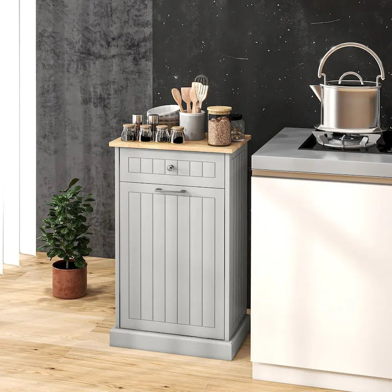 Meuble de tri sélectif autoportant avec poubelle intégrée pour la cuisine