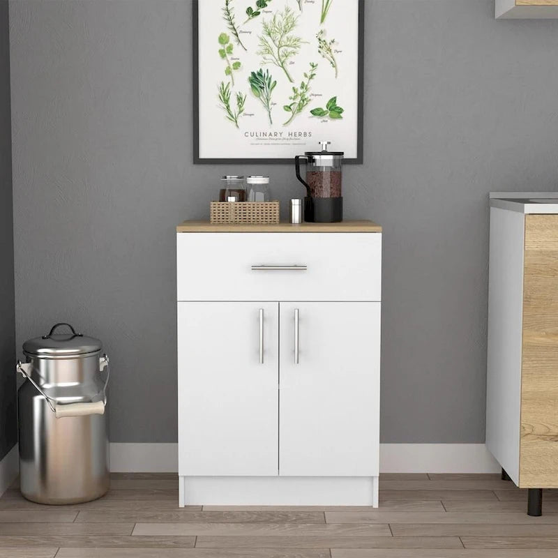 Meuble de Rangement/Buffet avec 1 Tiroir, 2 Étagères Intérieures et 2 Portes, Blanc/Chêne clair