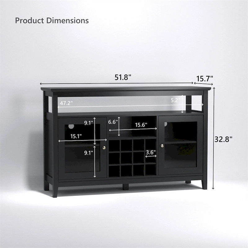 Buffet en bois avec casier à vin et étagères réglables