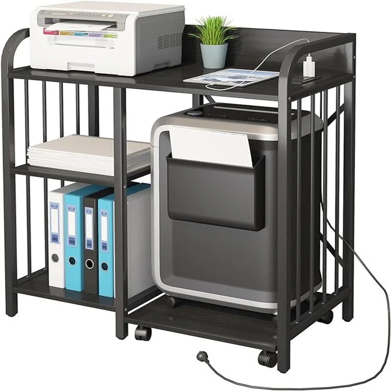Meuble d'imprimante, étagères de classement latérales de bureau à 3 niveaux avec prise et port de chargement USB - 78,7 x 39,9 x 85,9 cm