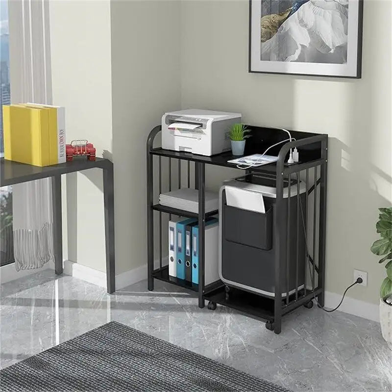 Meuble d'imprimante, étagères de classement latérales de bureau à 3 niveaux avec prise et port de chargement USB - 78,7 x 39,9 x 85,9 cm