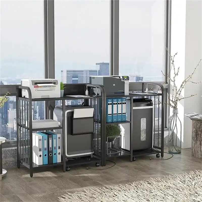 Meuble d'imprimante, étagères de classement latérales de bureau à 3 niveaux avec prise et port de chargement USB - 78,7 x 39,9 x 85,9 cm