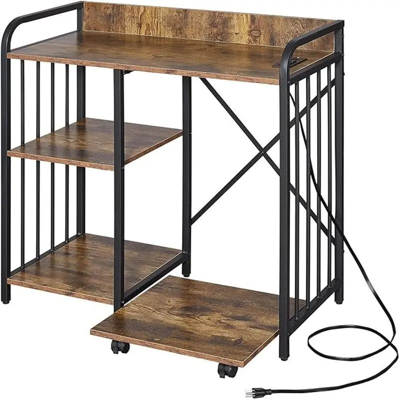 Meuble d'imprimante, étagères de classement latérales de bureau à 3 niveaux avec prise et port de chargement USB - 78,7 x 39,9 x 85,9 cm