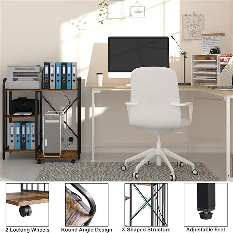Meuble d'imprimante, étagères de classement latérales de bureau à 3 niveaux avec prise et port de chargement USB - 78,7 x 39,9 x 85,9 cm