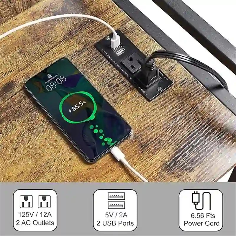 Meuble d'imprimante, étagères de classement latérales de bureau à 3 niveaux avec prise et port de chargement USB - 78,7 x 39,9 x 85,9 cm