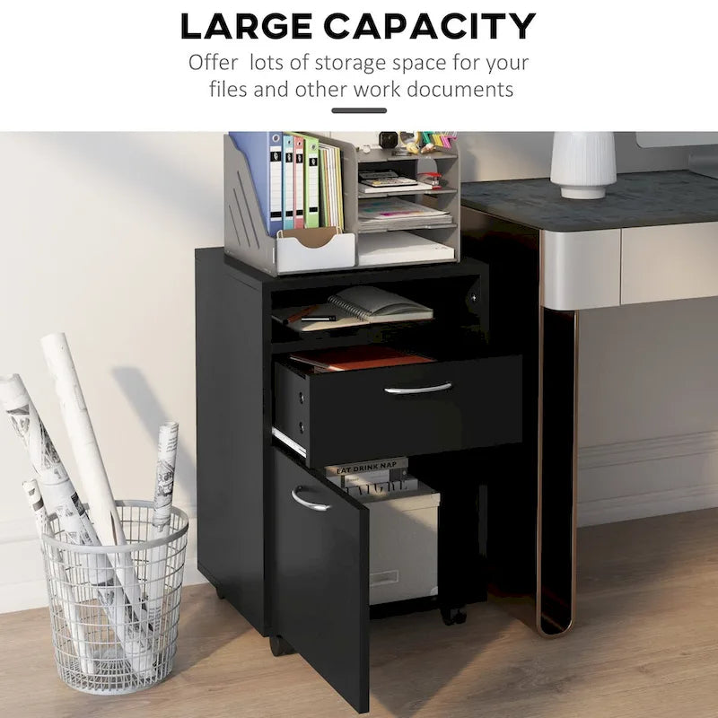 Meuble de rangement mobile moderne avec 1 étagère, 1 tiroir et 1 placard, support d'imprimante à roulettes