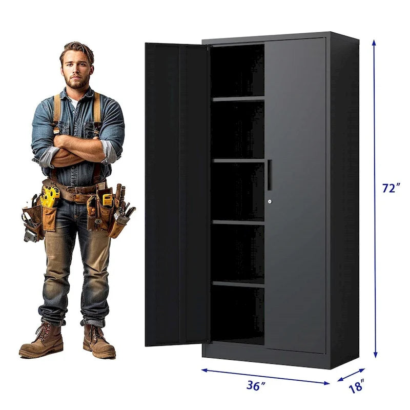 Armoire de rangement de garage en métal avec portes et 4 étagères réglables