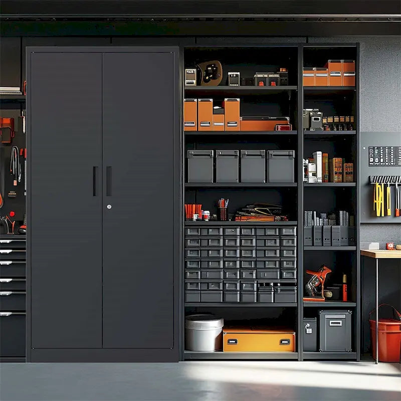 Armoire de rangement de garage en métal avec portes et 4 étagères réglables