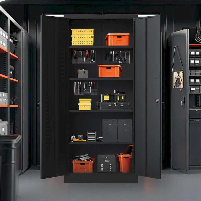 Armoire de rangement de garage en métal avec portes et 4 étagères réglables