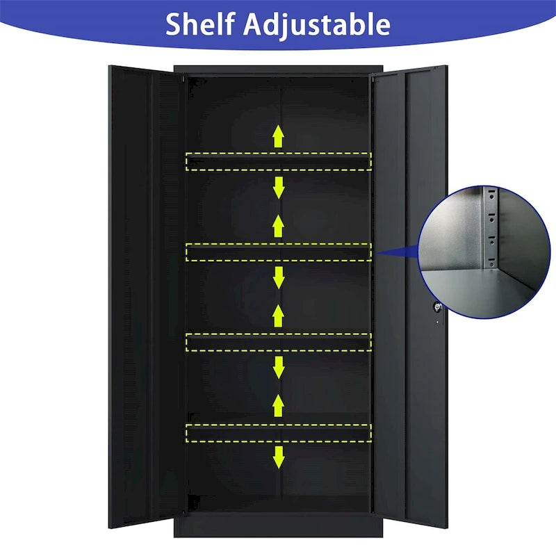 Armoire de rangement de garage en métal avec portes et 4 étagères réglables
