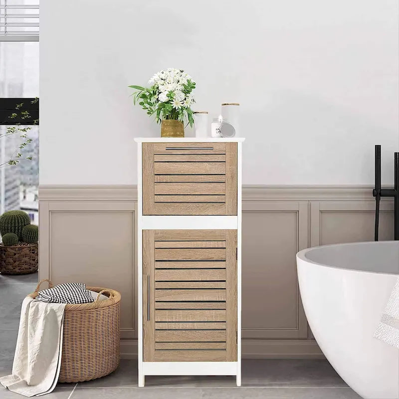 Armoire de rangement à linge avec porte persiennée et tiroir