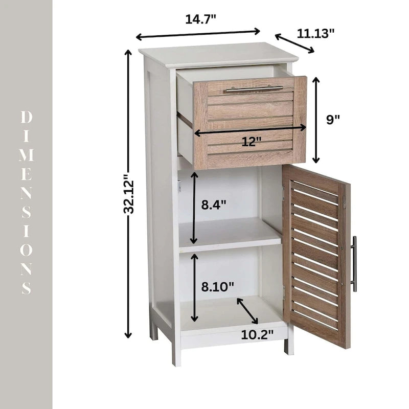 Armoire de rangement à linge avec porte persiennée et tiroir
