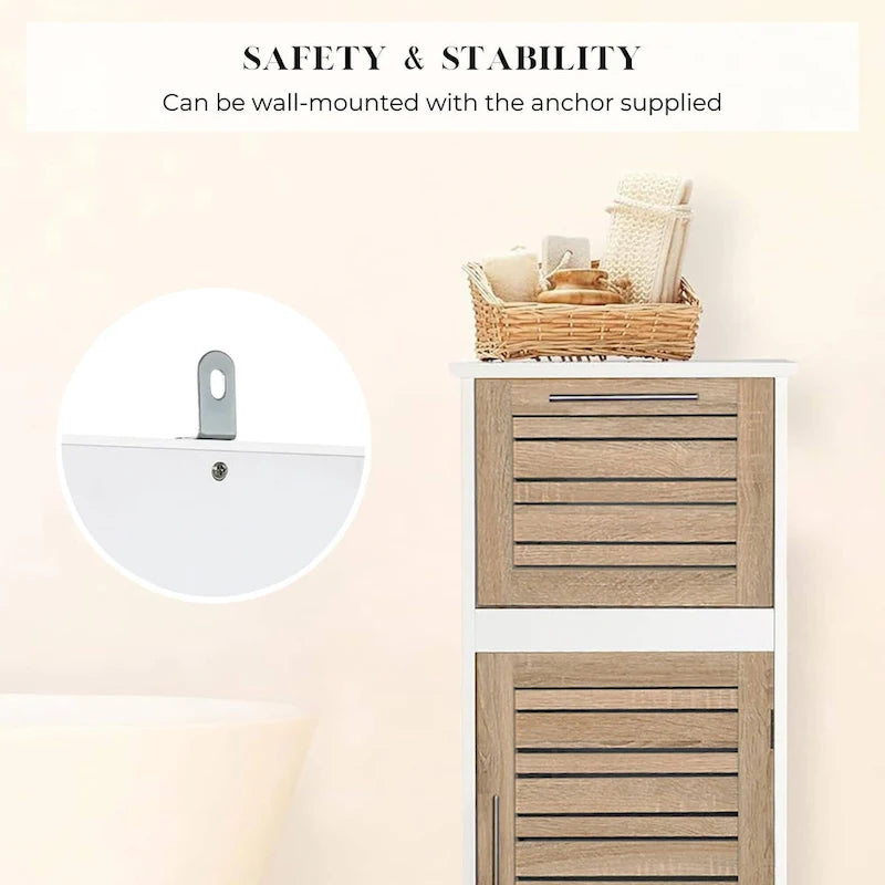 Armoire de rangement à linge avec porte persiennée et tiroir