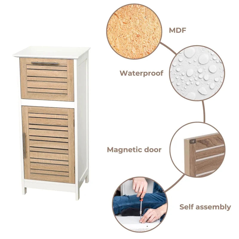 Armoire de rangement à linge avec porte persiennée et tiroir