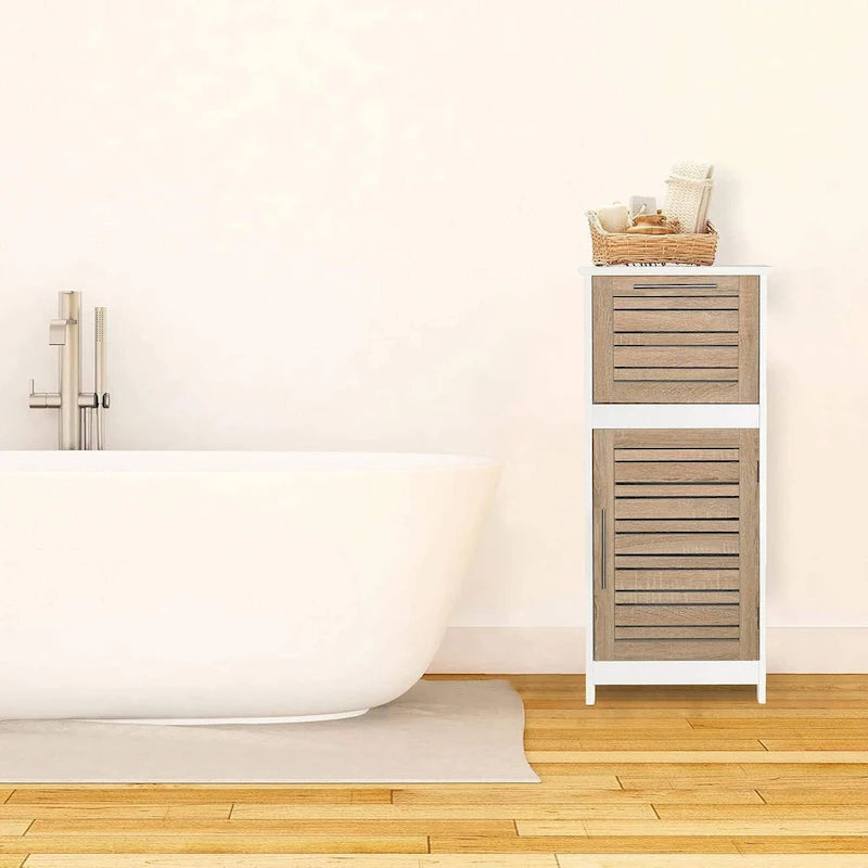 Armoire de rangement à linge avec porte persiennée et tiroir