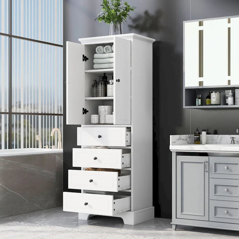 Meuble de Rangement de Salle de Bain avec 2 Portes et 4 Tiroirs