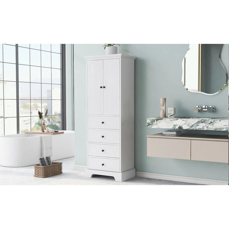 Meuble de Rangement de Salle de Bain avec 2 Portes et 4 Tiroirs