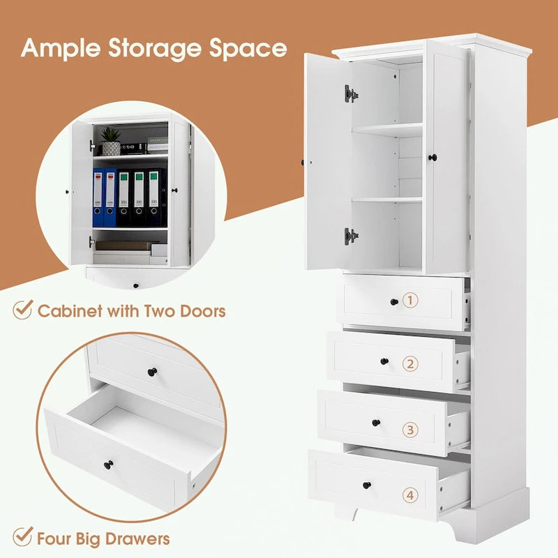 Meuble de Rangement de Salle de Bain avec 2 Portes et 4 Tiroirs