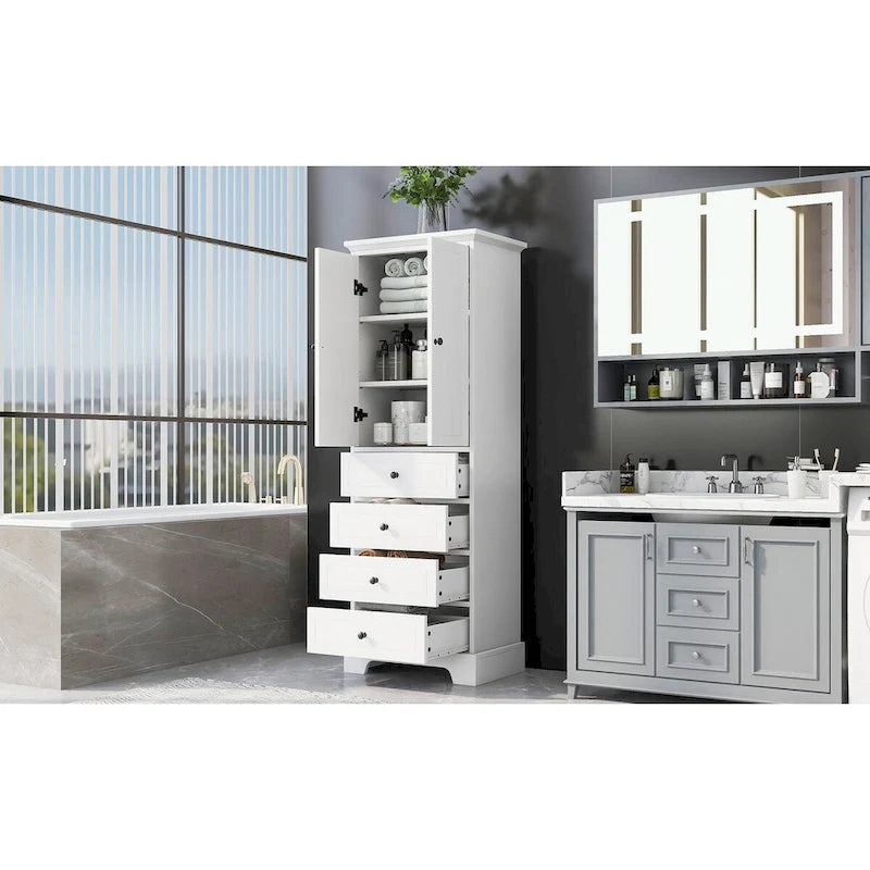 Meuble de Rangement de Salle de Bain avec 2 Portes et 4 Tiroirs