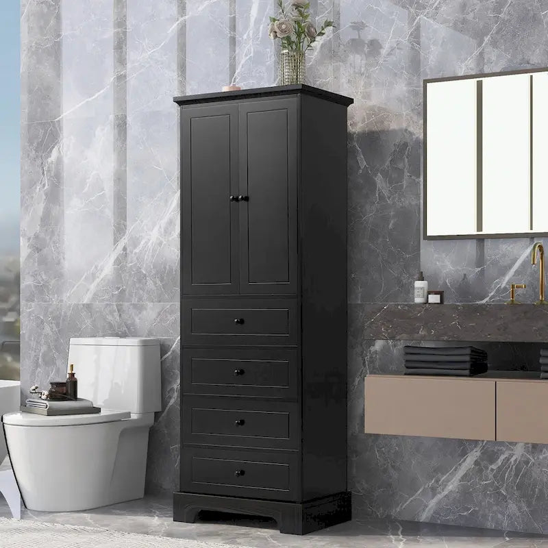 Meuble de Rangement de Salle de Bain avec 2 Portes et 4 Tiroirs