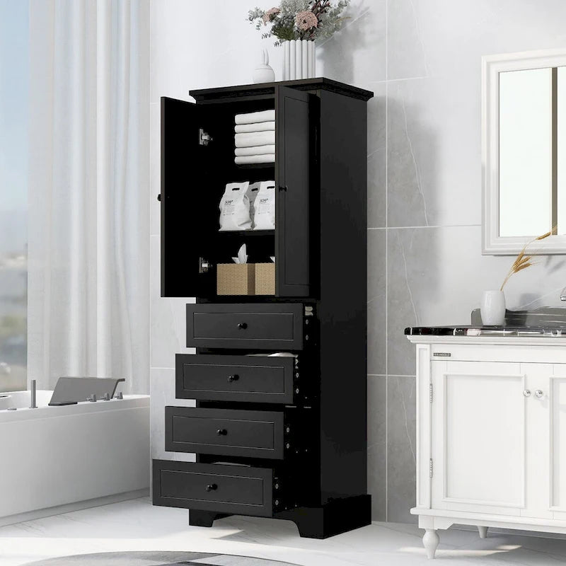 Meuble de Rangement de Salle de Bain avec 2 Portes et 4 Tiroirs
