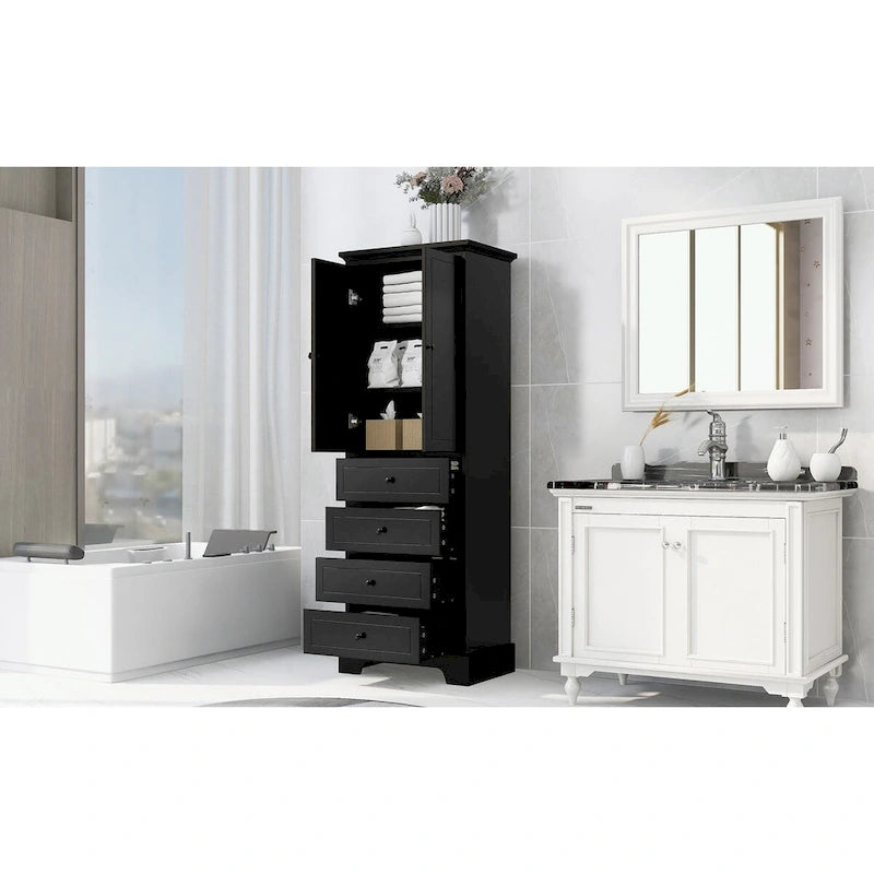 Meuble de Rangement de Salle de Bain avec 2 Portes et 4 Tiroirs