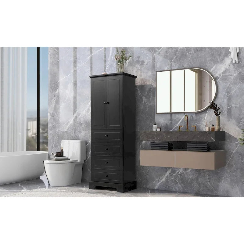 Meuble de Rangement de Salle de Bain avec 2 Portes et 4 Tiroirs