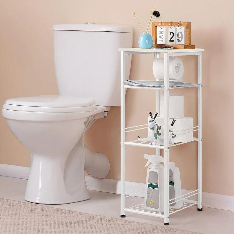 Étagère de rangement de salle de bain à 4 niveaux avec porte-papier toilette