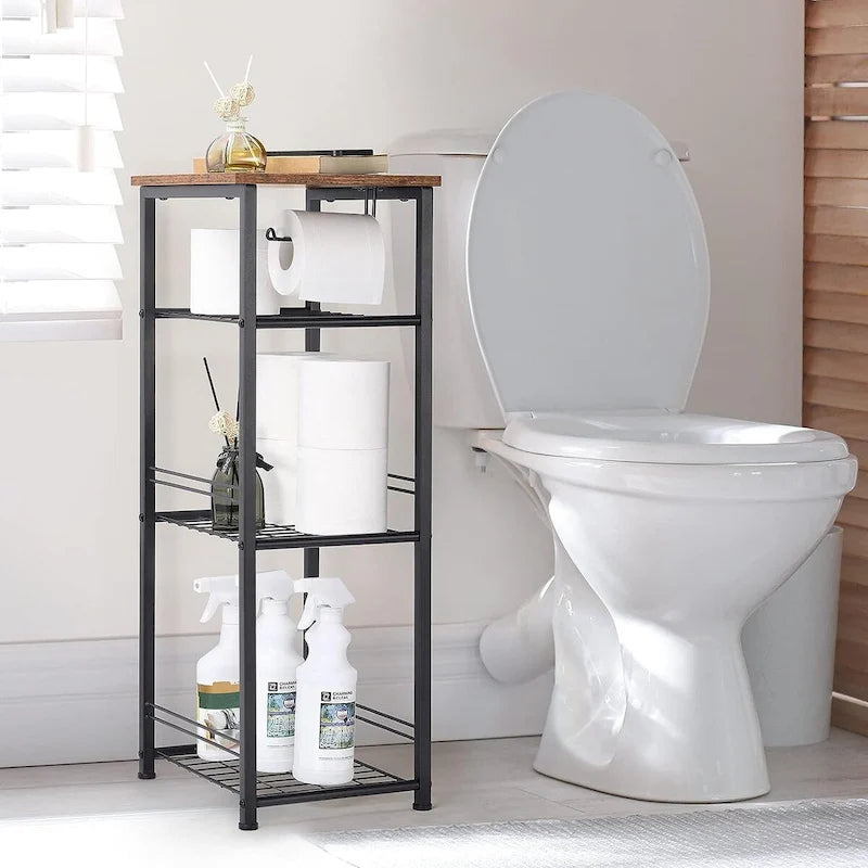 Étagère de rangement de salle de bain à 4 niveaux avec porte-papier toilette