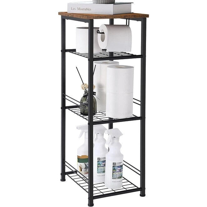 Étagère de rangement de salle de bain à 4 niveaux avec porte-papier toilette