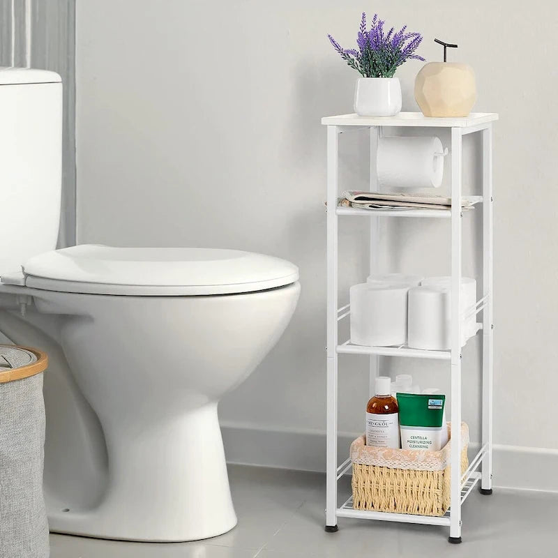 Étagère de rangement de salle de bain à 4 niveaux avec porte-papier toilette