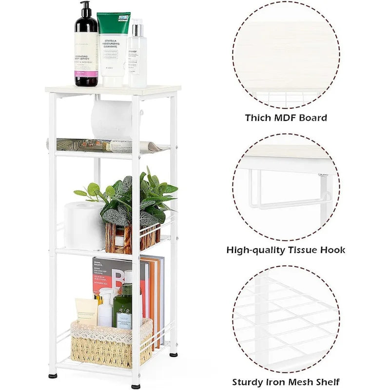 Étagère de rangement de salle de bain à 4 niveaux avec porte-papier toilette