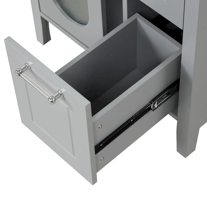 Meuble-lavabo de salle de bain avec vasque en céramique, deux tiroirs et porte de rangement