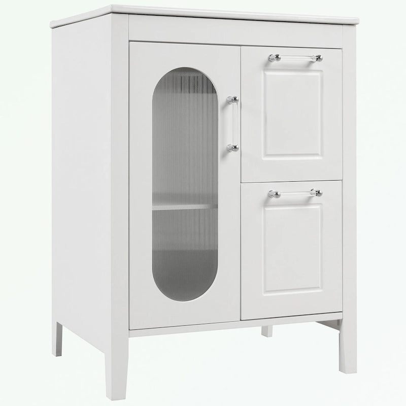 Meuble-lavabo de salle de bain avec vasque en céramique, deux tiroirs et porte de rangement