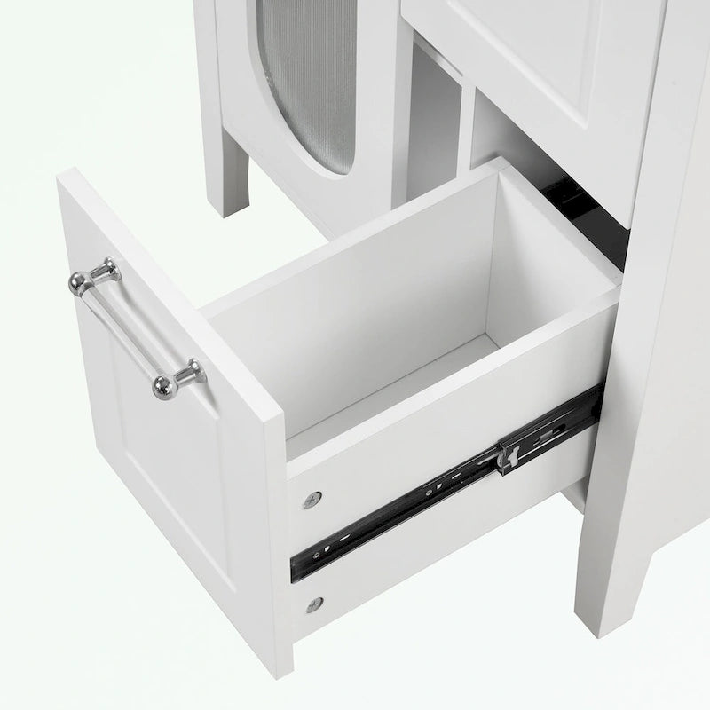 Meuble-lavabo de salle de bain avec vasque en céramique, deux tiroirs et porte de rangement