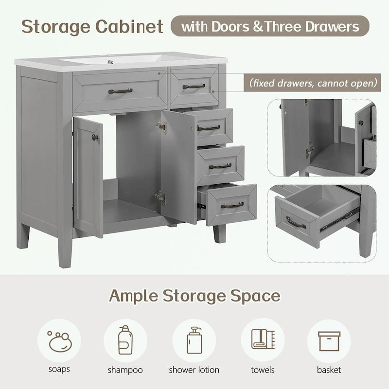 Meuble-lavabo avec tiroirs et évier intégré