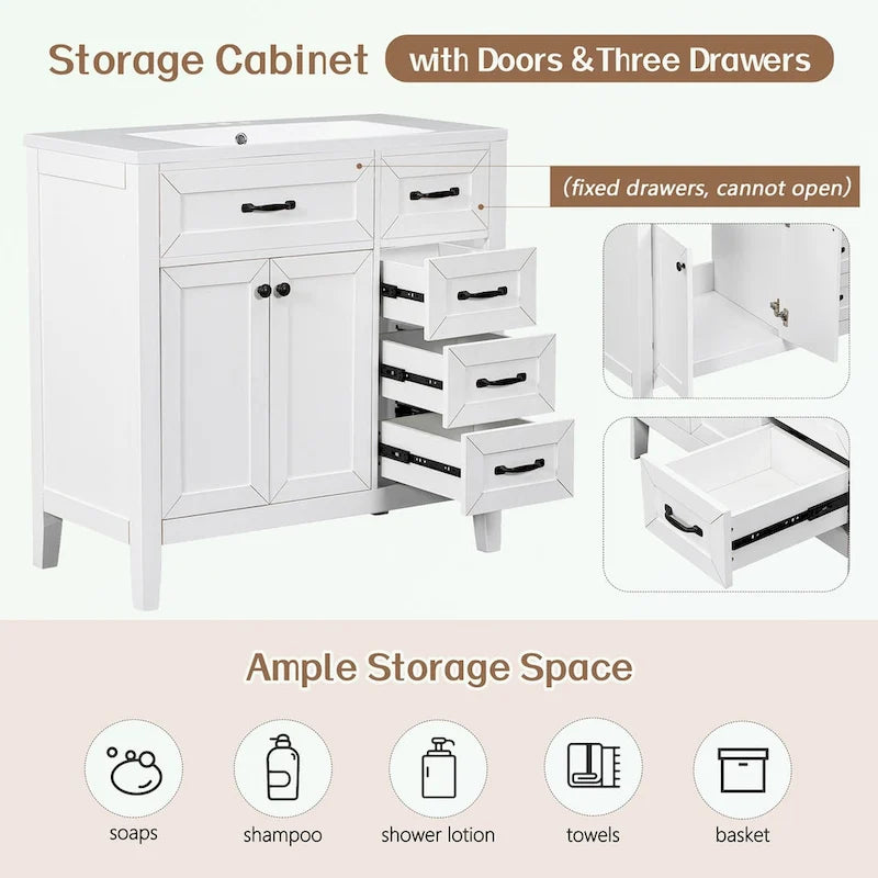 Meuble-lavabo avec tiroirs et évier intégré