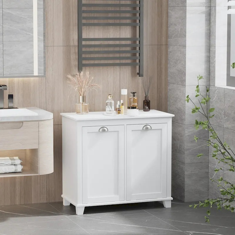 Meuble de salle de bain moderne avec trieur de linge inclinable