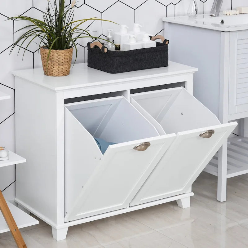 Meuble de salle de bain moderne avec trieur de linge inclinable