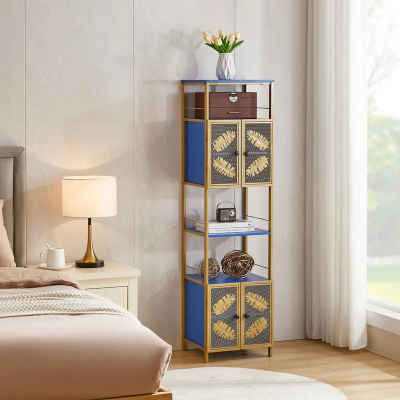 Grande Armoire de Rangement Autoportante avec Compartiments Ouverts et 2 Placards à Portes