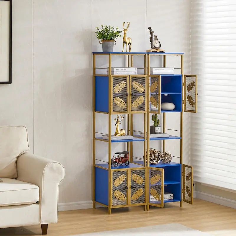 Grande Armoire de Rangement Autoportante avec Compartiments Ouverts et 2 Placards à Portes