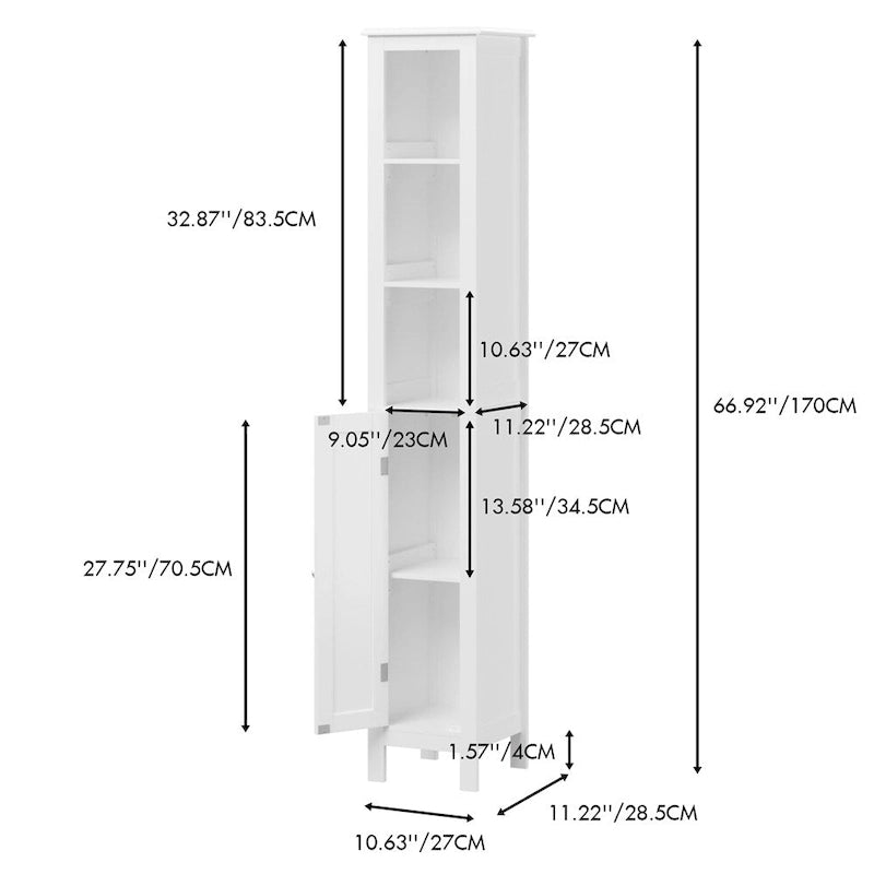 Armoire haute de salle de bain de 170 cm, armoire autoportante à 1 porte